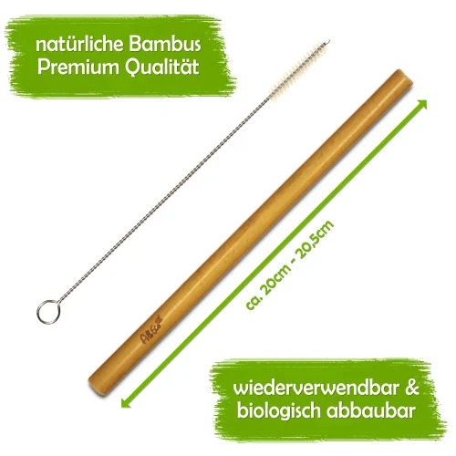 AllEco Bambus-Strohhalme 10er-Set mit Reinigungsbürste und Beutel – Ansicht 3