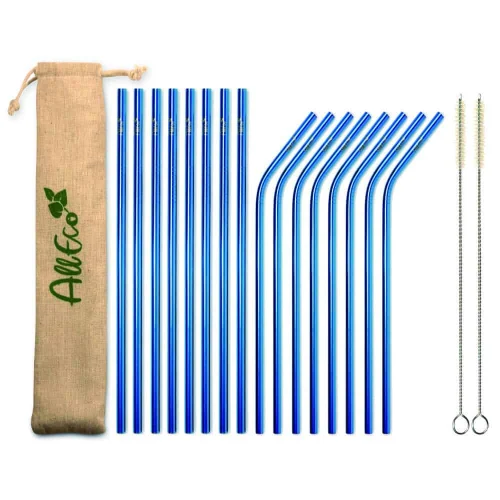 AllEco Edelstahl-Strohhalme 16er-Set Blau