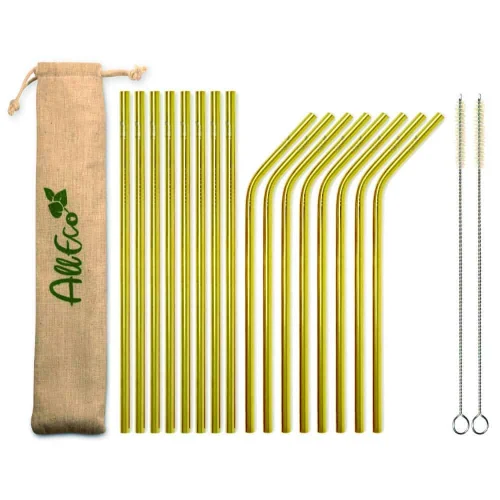 AllEco Edelstahl-Strohhalme 16er-Set Gold