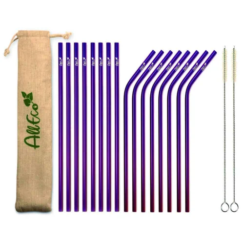 AllEco Edelstahl-Strohhalme 16er-Set Lila