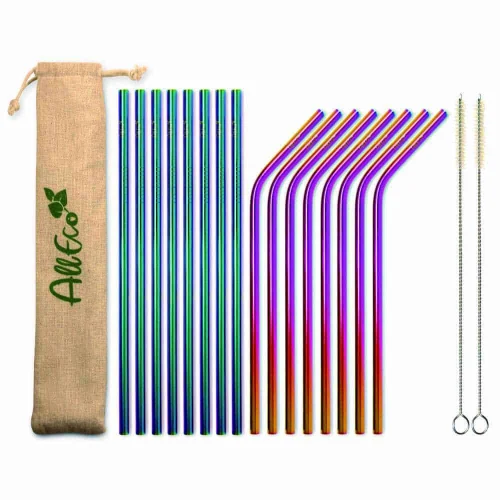 AllEco Edelstahl-Strohhalme 16er-Set Rainbow