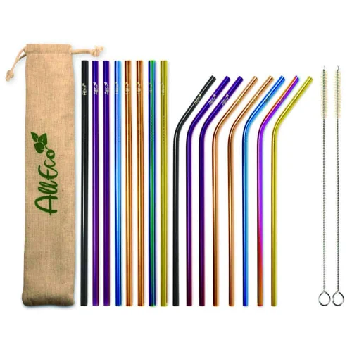 AllEco Edelstahl-Strohhalme 16er-Set Farbmix