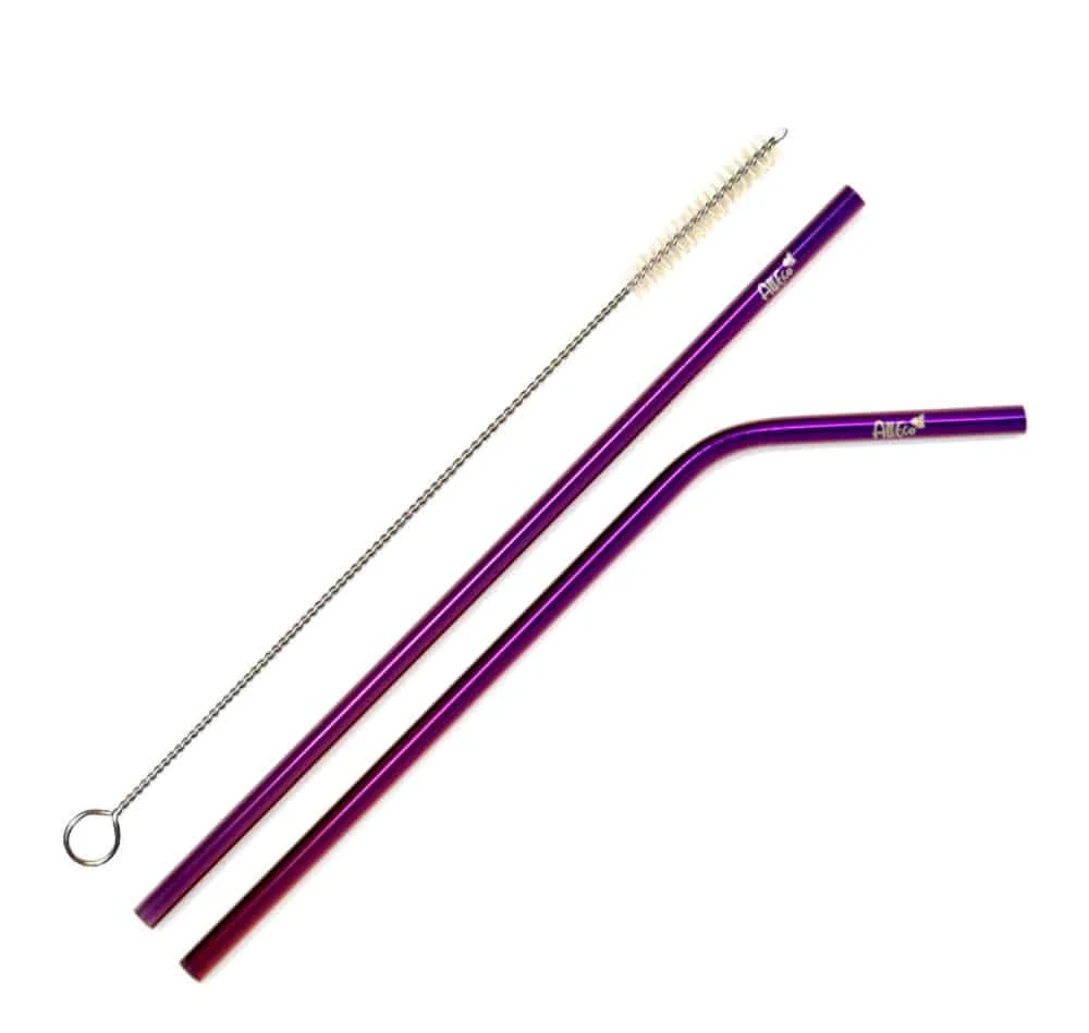 AllEco Edelstahl-Strohhalme 2er-Set Lila