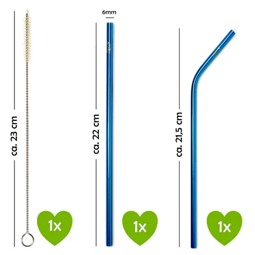 AllEco Edelstahl-Strohhalme 2er-Set Blau – Ansicht 2