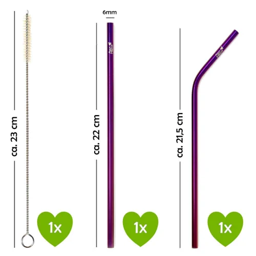 AllEco Edelstahl-Strohhalme 2er-Set Lila – Ansicht 3