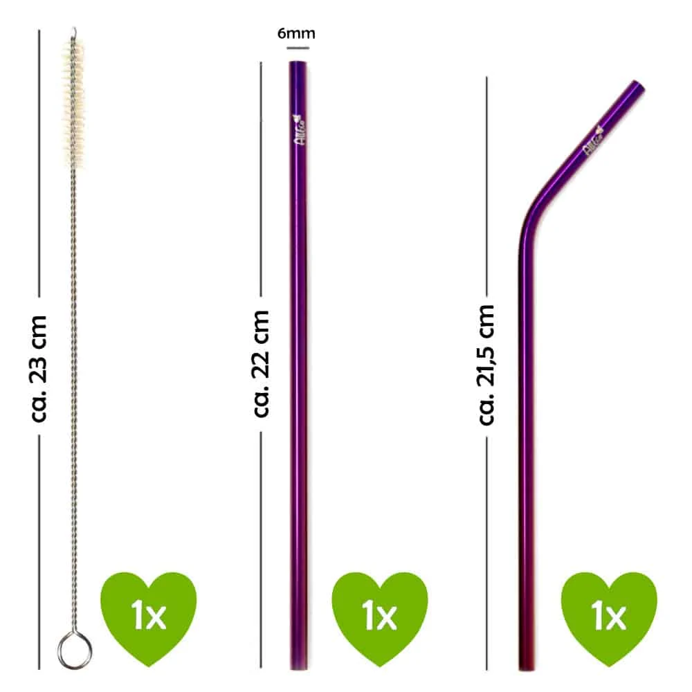 AllEco Edelstahl-Strohhalme 2er-Set Lila – Ansicht 3