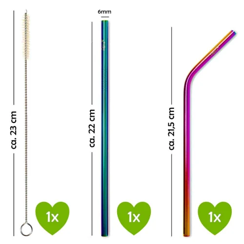 AllEco Edelstahl-Strohhalme 2er-Set Rainbow – Ansicht 2