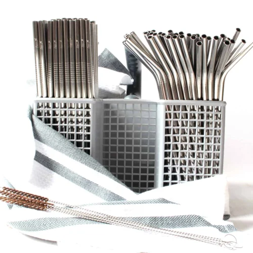 AllEco Edelstahl-Strohhalme Gastro-Pack 100 Stück gerade + 10 Reinigungsbürsten – Ansicht 4