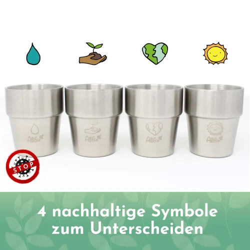 AllEco Edelstahl-Thermobecher 300 ml 4er-Set, doppelwandig – Ansicht 2