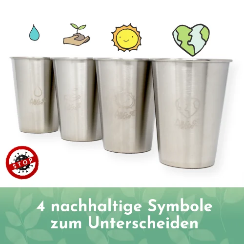 AllEco Edelstahl-Trinkbecher 500 ml 4er-Set – Ansicht 2