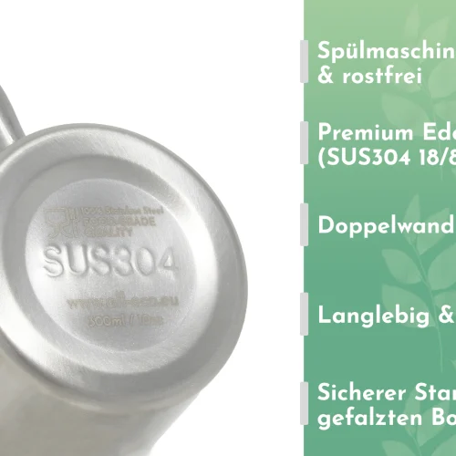 AllEco Edelstahl-Thermobecher mit Henkel und Symbol, 300 ml – Ansicht 8