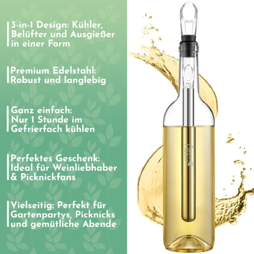 AllEco Weinkühlstab aus Edelstahl mit Ausgießer und Dekantierer – Ansicht 2